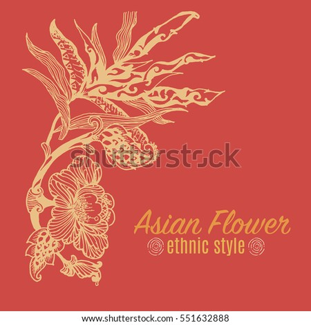 Vector Ink Painting of Asian Flower. Thai Style.