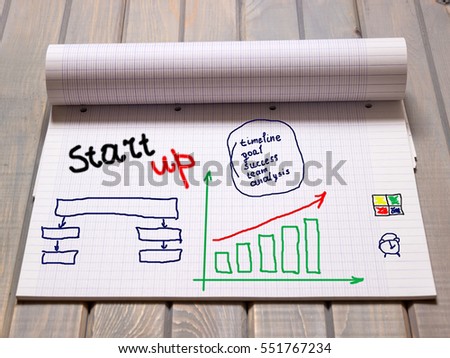 Start up. Planning concept. Business schedule, plan on wooden background. The graph of profit growth.
