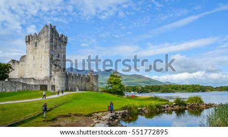 Ross Castle on a sunny morning, County Kerry, Ireland. Royalty-Free Stock Photo #551772895