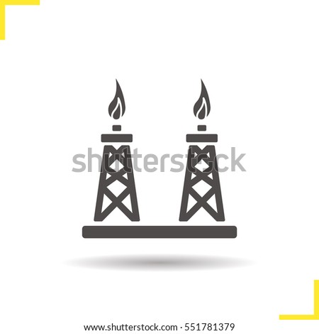 Gas towers icon. Drop shadow silhouette symbol. Gas derrick. Negative space. Vector isolated illustration