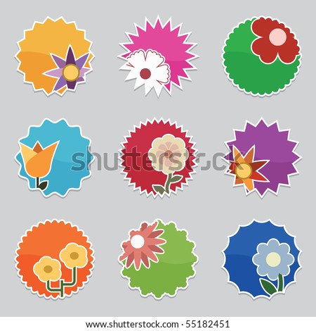 bright flower icon stickers with clipping masks
