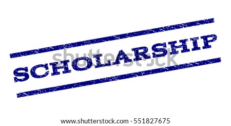 Scholarship watermark stamp. Text tag between parallel lines with grunge design style. Rubber seal stamp with unclean texture. Vector navy blue color ink imprint on a white background.