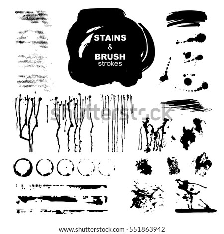 Ink brush strokes set isolated on white background. Grunge Paint strips. Vector illustration.