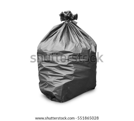 Black trash bag on white background Royalty-Free Stock Photo #551865028