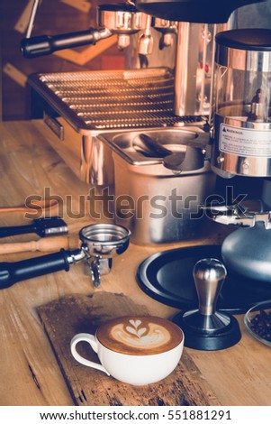Coffee latte art with coffee maker accessories