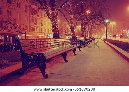 Night winter landscape in amazing city