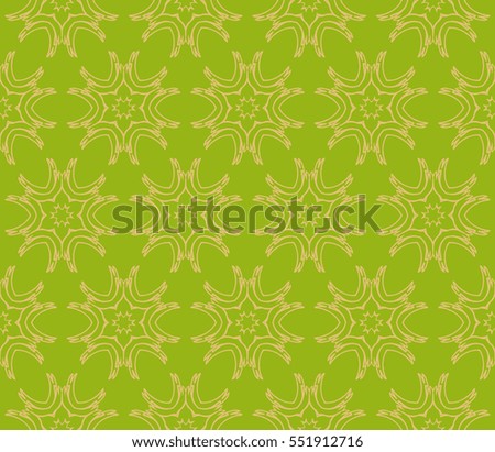 Golden floral creative geometric ornament on green background. Seamless vector illustration. For interior design, wallpaper, invitation