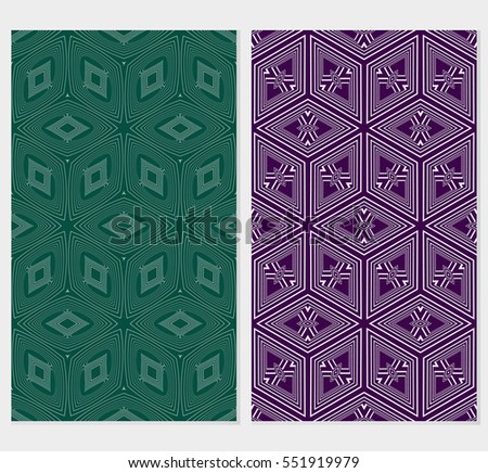 set of abstract seamless background with cube. geometry vector. green, purple background