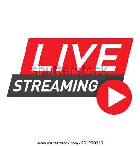 Live streaming logo - red vector design element with play button for news and TV or online broadcasting Royalty-Free Stock Photo #551950213