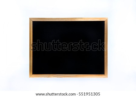 Blank blackboard in wooden frame isolated over white background