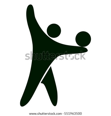 Isolated volleyball icon. Black figure of an athlet on white background. Person with ball.