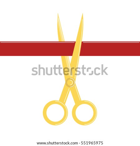 Isolated scissors with red ribbon. Concept of opening ceremony, inauguration or presentation.
