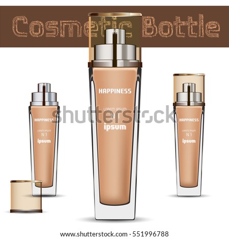 Cosmetic Bottle Set for Liquid Cream, Gel. Skin Care Product Package. Vector illustration.