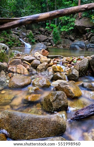 Fresh water flowing through rocks at a waterfall