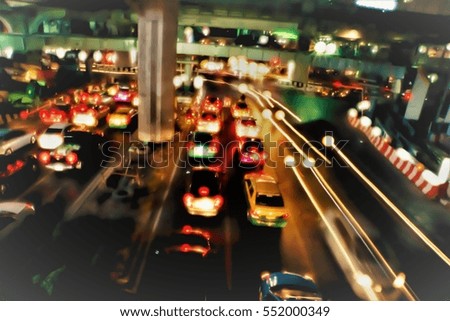 Abstract blurry light of traffic in Bangkok city Thailand - Night scene,Motion blur 