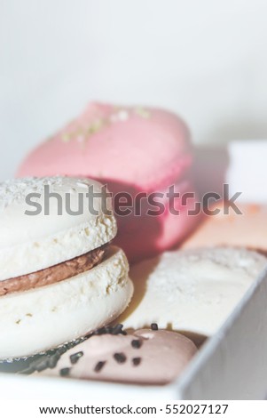 cake assorted macarons for a gift. Selective focus. 