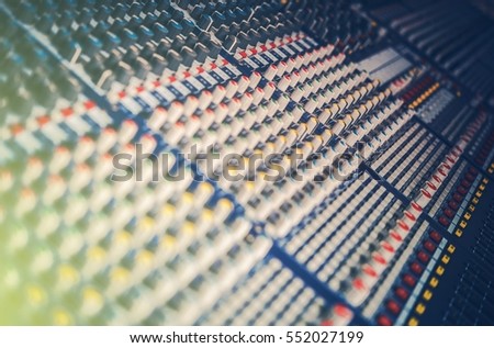 Professional Audio Sound Mixer. Mixing Console Closeup. Audio Technologies.
