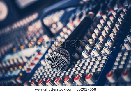 Microphone and Audio Mixer Recording Studio Concept Photo. Audio Technologies.