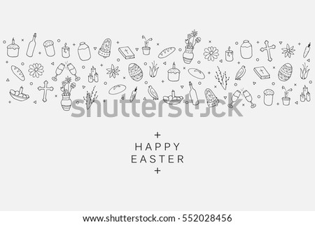 Easter element icons - banner background in doodle style. Hand drawn illustration.