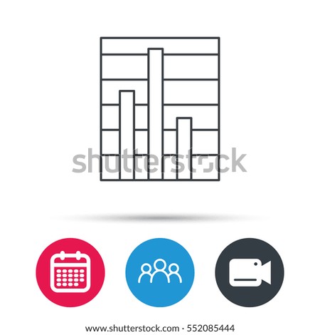 Chart icon. Graph diagram sign. Demand reduction symbol. Group of people, video cam and calendar icons. Vector