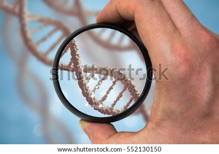 Scientist examines DNA molecule. Genetics research concept. Royalty-Free Stock Photo #552130150