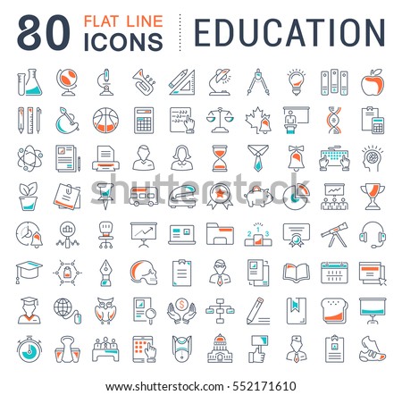 Set vector line icons in flat design education, school and university with elements for mobile concepts and web apps. Collection modern infographic logo and pictogram. Royalty-Free Stock Photo #552171610