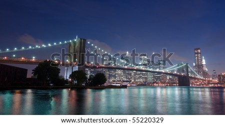 View of Brooklyn Bridge and Manhattan at night