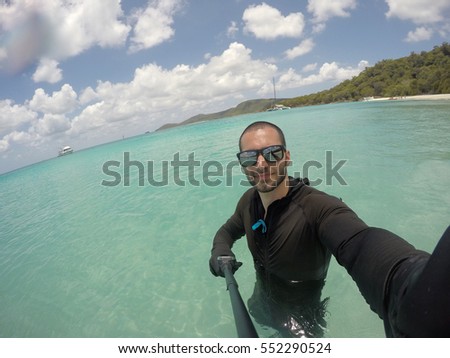 Man taking a selfie in Whitsundays, Queensland, Australia