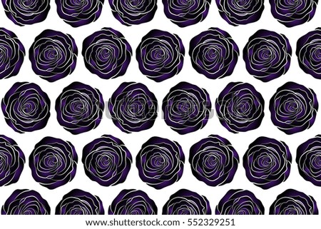 Abstract seamless pattern with stylized violet and black rose flowers. Hold rose flower. Rose texture Illustration.