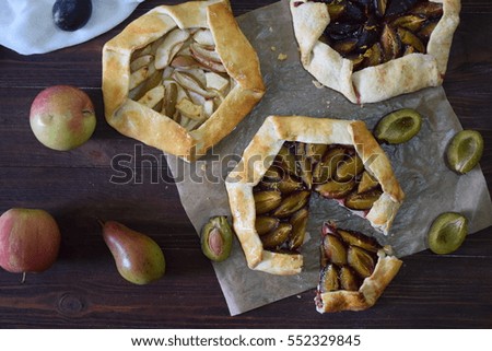 Biscuit with fruits on a brown background