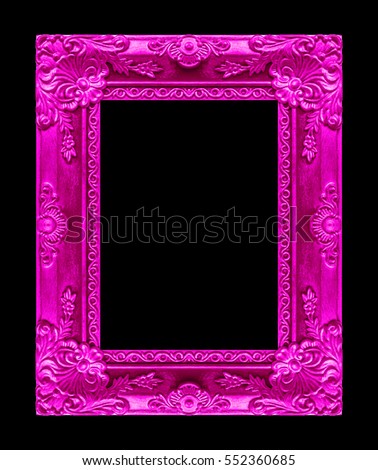 Antique picture pink frame isolated on black background, clipping path.