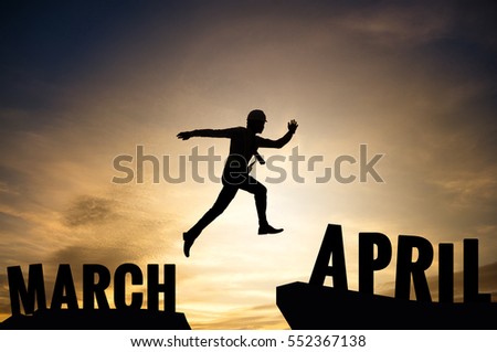 Businessman or worker jump from MARCH to APRIL.