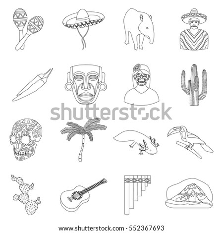 Mexico country set icons in outline style. Big collection of Mexico country vector symbol stock illustration