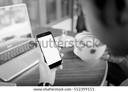 girl using smart phone in cafe. 