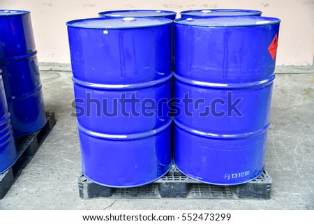 Industrial Paint Thinner Drums on a Pallet Royalty-Free Stock Photo #552473299