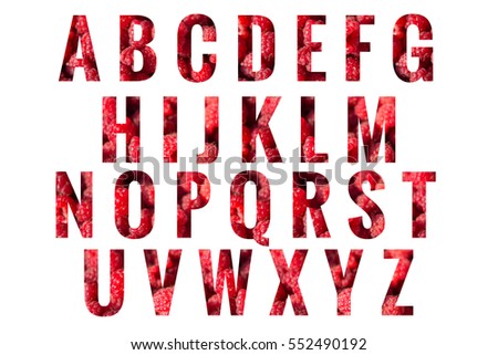 Abc fresh raspberry Alphabet letters isolated on white background. Design - element