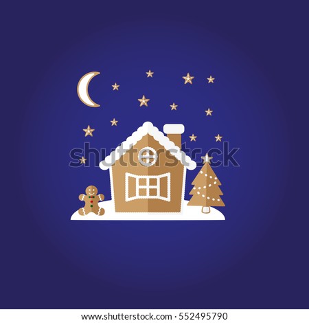 Festive gingerbread. House, man, stars and other. Icons set for web and mobile application. Vector illustration on a white background. Flat design style