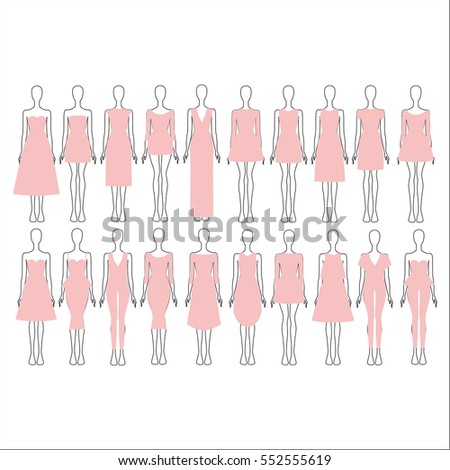 set of women's clothes drawn in the vector