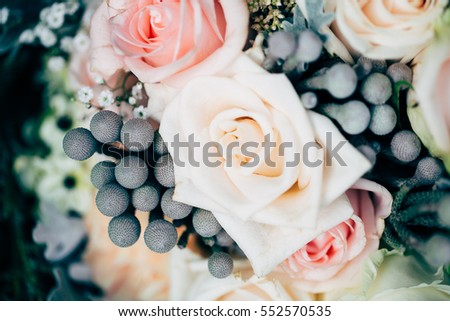 Details of a bohemian bouquet of flowers