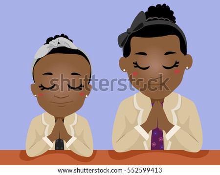 Illustration of Mother and Kid Praying