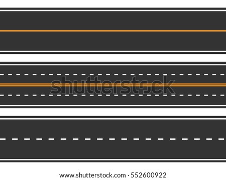 Template set of straight asphalt roads. Seamless road background. Vector EPS 10 Royalty-Free Stock Photo #552600922