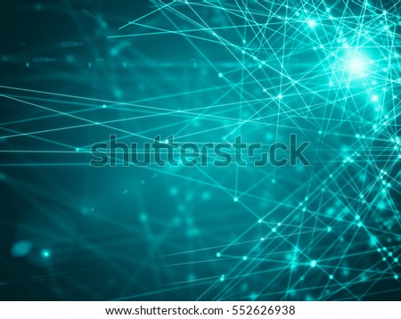 Abstract connected dots on bright turquoise background. Technology concept