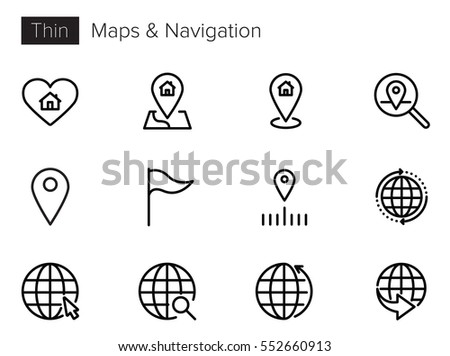 Maps and Navigation Interface Line Vector icons set Royalty-Free Stock Photo #552660913