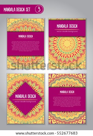 Tribal mandala design set. Vintage decorative elements. Ornamental business cards. Oriental, vector illustration. nature motifs. Doodle ornaments.