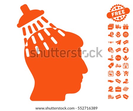 Head Shower icon with free bonus design elements. Vector illustration style is flat iconic symbols, orange color, white background.