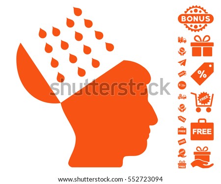 Brain Shower icon with free bonus clip art. Vector illustration style is flat iconic symbols, orange color, white background.