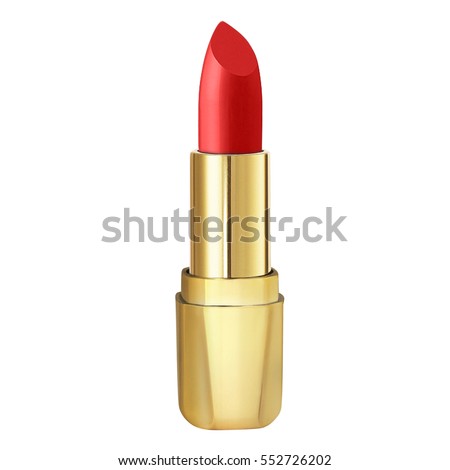 Orange lipstick in golden case on a white background Royalty-Free Stock Photo #552726202