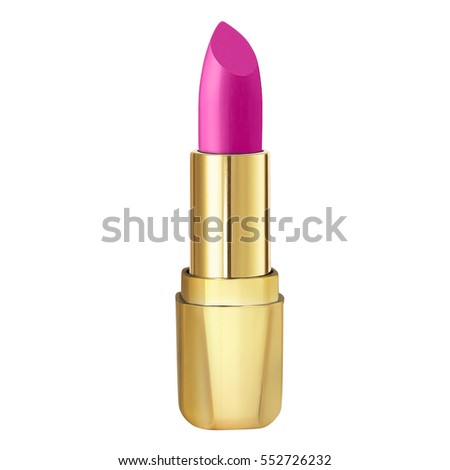 Orange lipstick in golden case on a white background Royalty-Free Stock Photo #552726232
