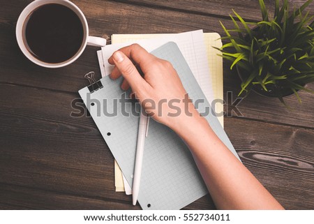 mug, coffee, notebook, pen