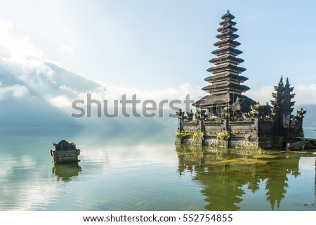 Famous temple near Gunung Batur volcano on Lake Batur Bali Indonesia. Royalty-Free Stock Photo #552754855